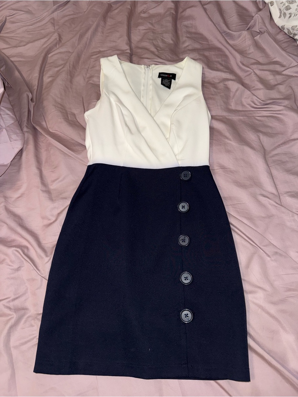 Teeze Me White and Navy Button-Front Mini Sheath Dress